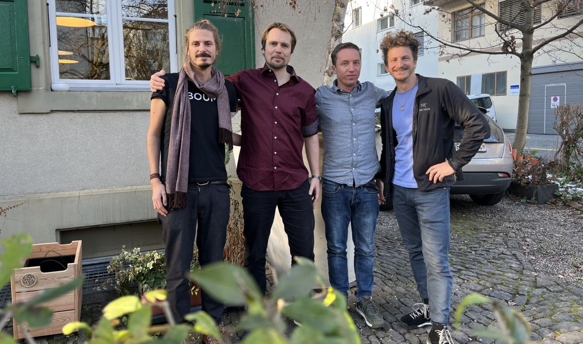 Das Gründerteam von Boum. Von Links nach rechts: Johnny Gerber, Prof. Dr. Matthias Erb, Dr. Ludwig Auer, Jeremias Jurt. Bild: Johnny Gerber.