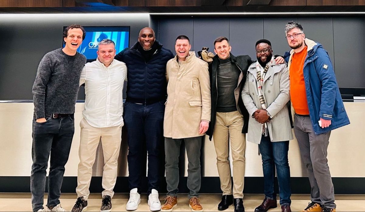 Talnets team with Sol Campbell (third from left) and Darko Stanoevski (third from right)